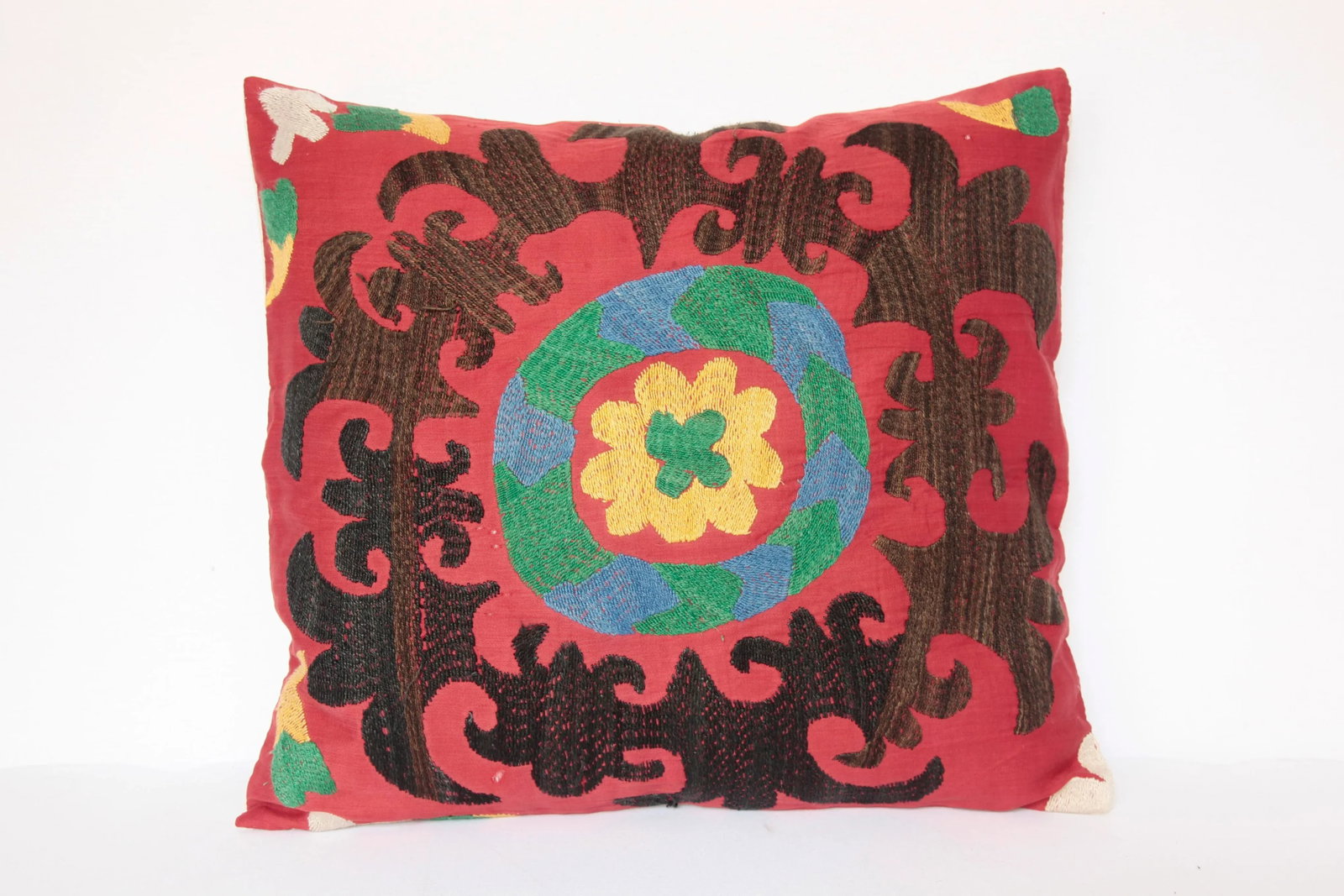 1970s Vintage Multi Color Suzani Pillow Cover -19''x17'' Inches - 8