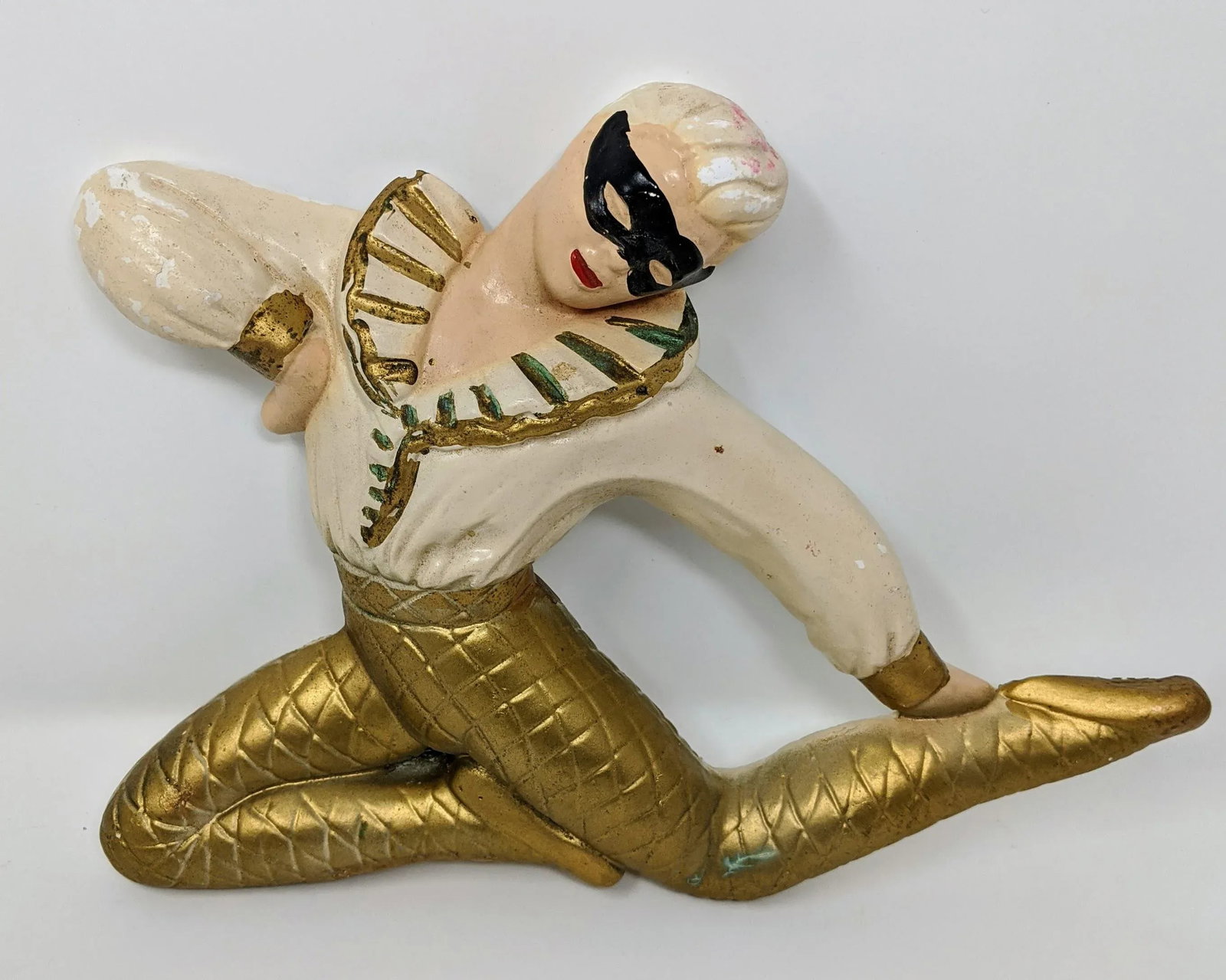 Vintage 1930s Art Deco Gold and Cream Masked Male Ballet Dancer Plaster Wall Art - 3