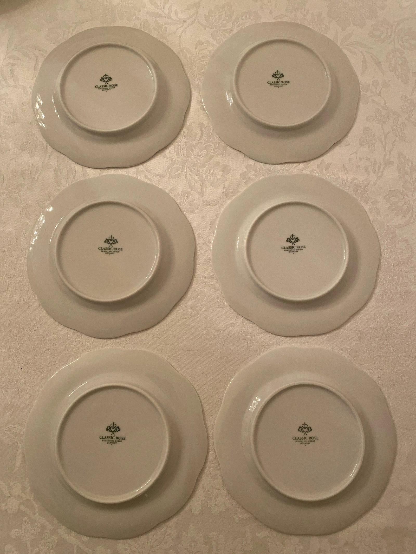 Vintage Rosenthal Classic Rose White Monbijou Bread, Dessert, Appetizer- Set of 6 Plates Mint Condit - 8