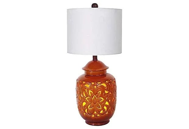 California Pottery Mid-Century Lattice-Cut Lamp - 4