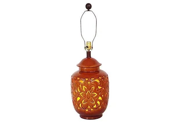 California Pottery Mid-Century Lattice-Cut Lamp - 7