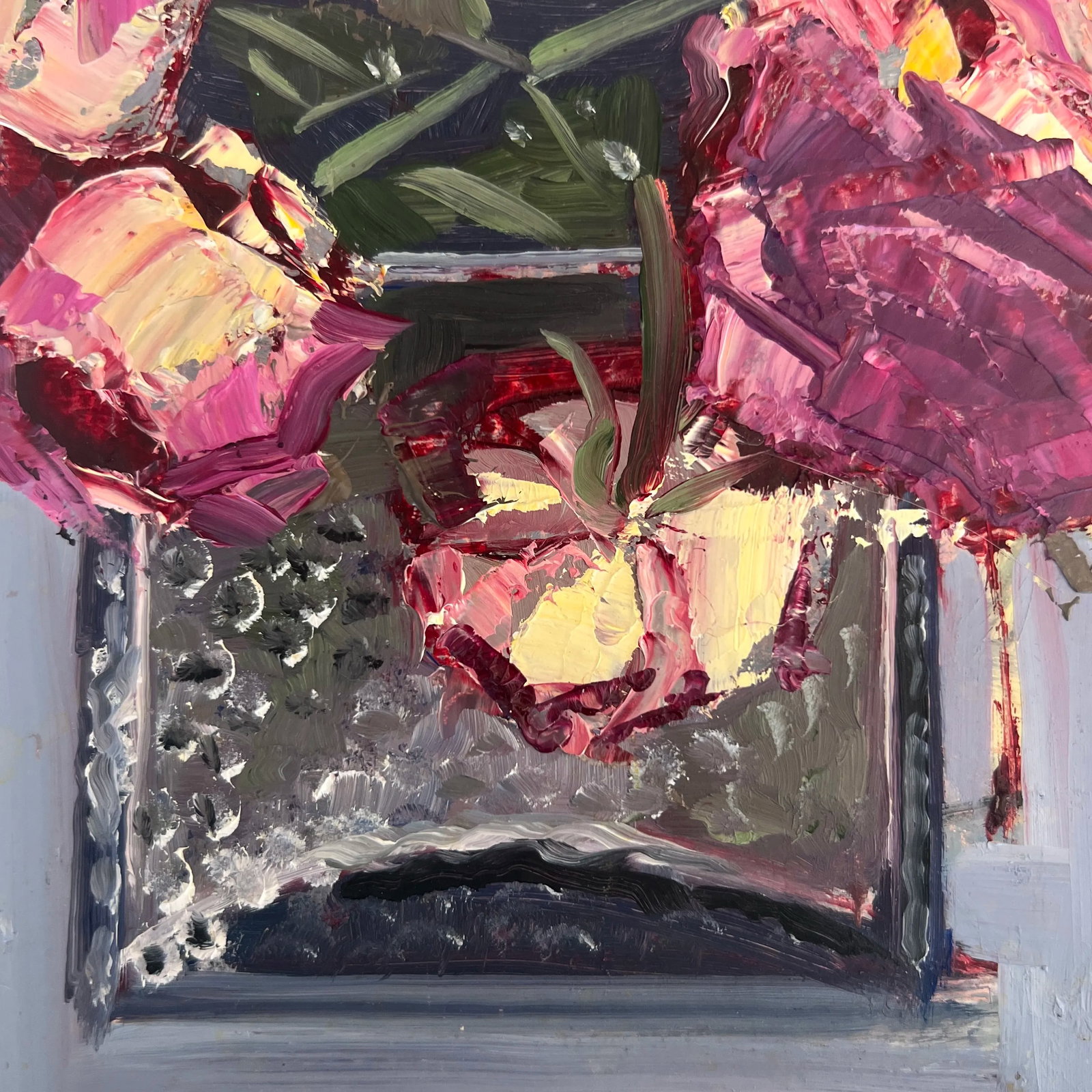 Original Small Contemporary Floral Still Life Oil Painting on Board - 4