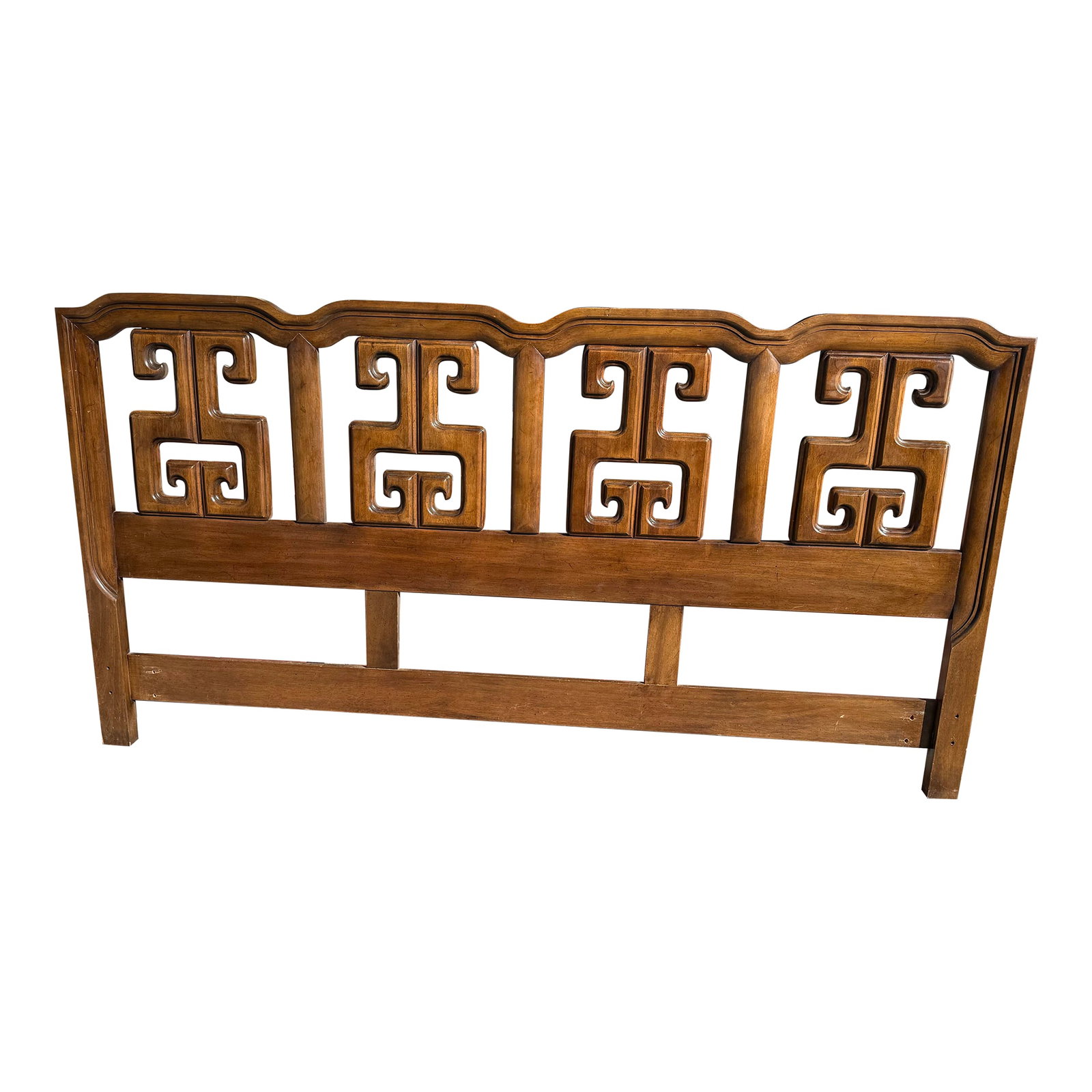 1960's Headboard King Size Century Furniture: Elegant mid century modern headboard by Century Furniture Company. Walnut and in excellent condition with minor scuffs from wear. Headboard is 42" tall x 80" wide x 2" deep. Condition: Alterations: Or