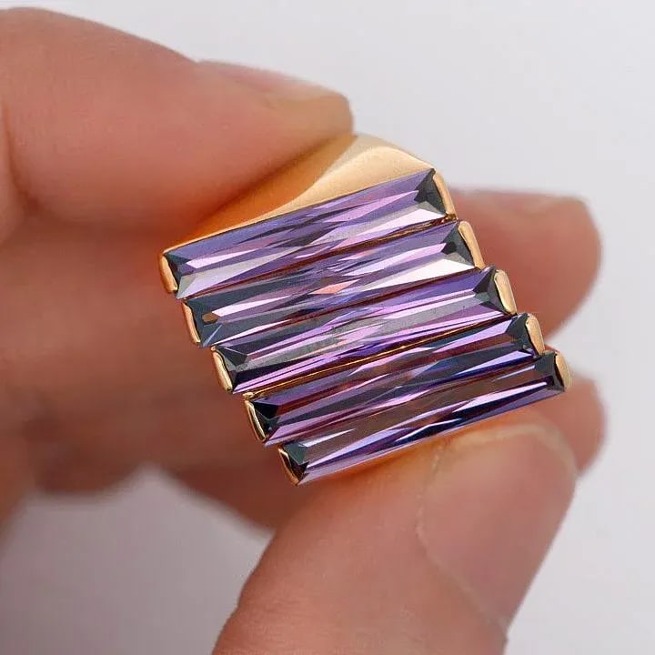 12 Carat Baguette Cut Amethyst 18k Gold Italian Cocktail Ring, Size 7.5 - 4
