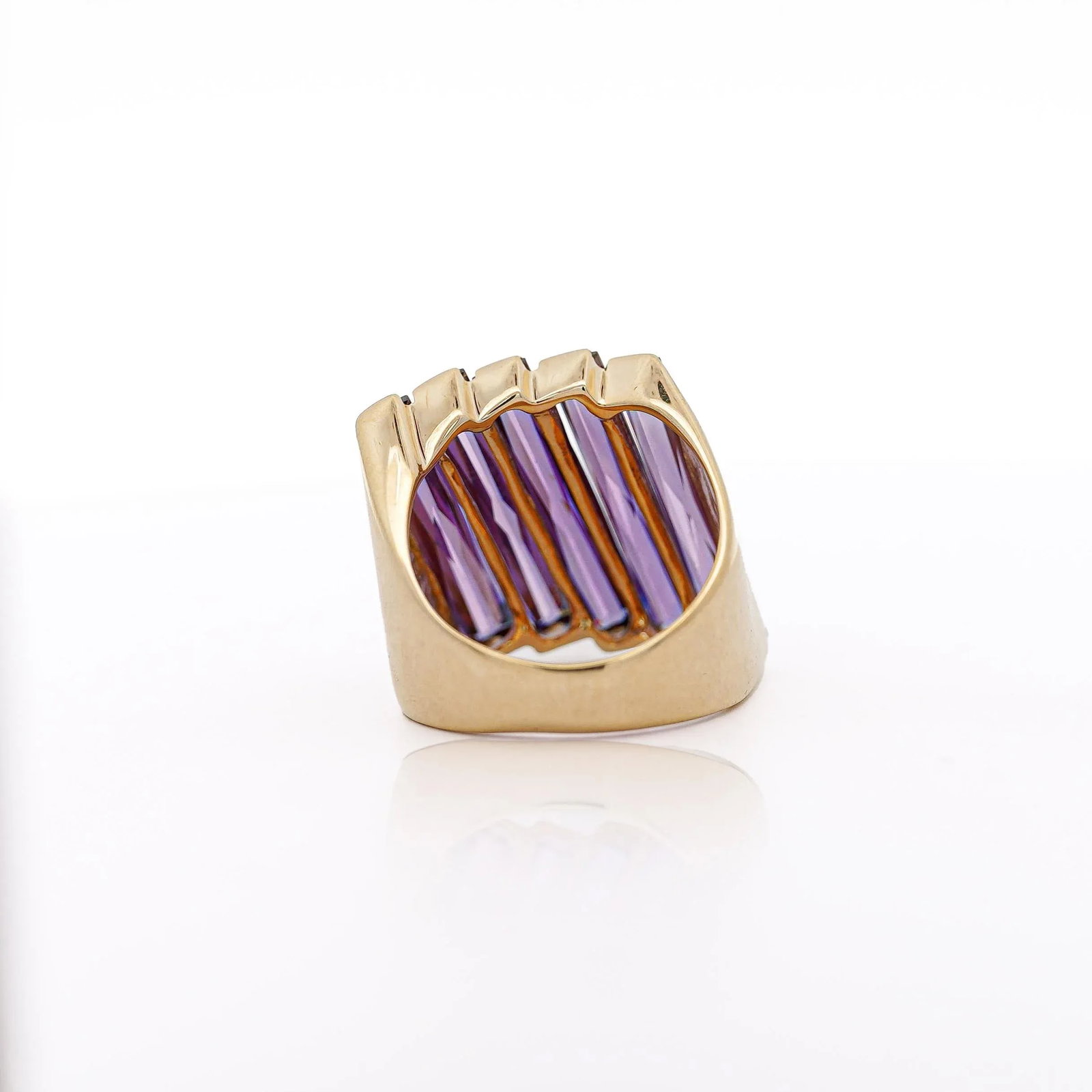 12 Carat Baguette Cut Amethyst 18k Gold Italian Cocktail Ring, Size 7.5 - 7