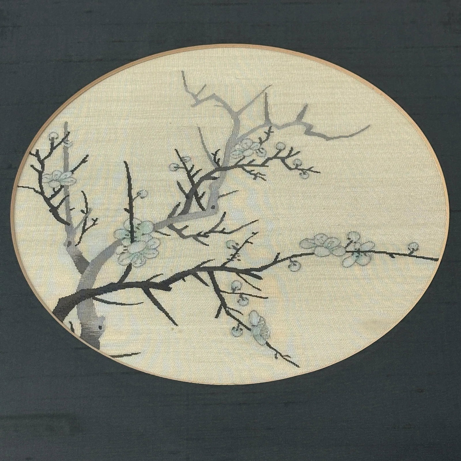Vintage Chinoiserie Silk Embroidery Cherry Blossom Framed Art - 10