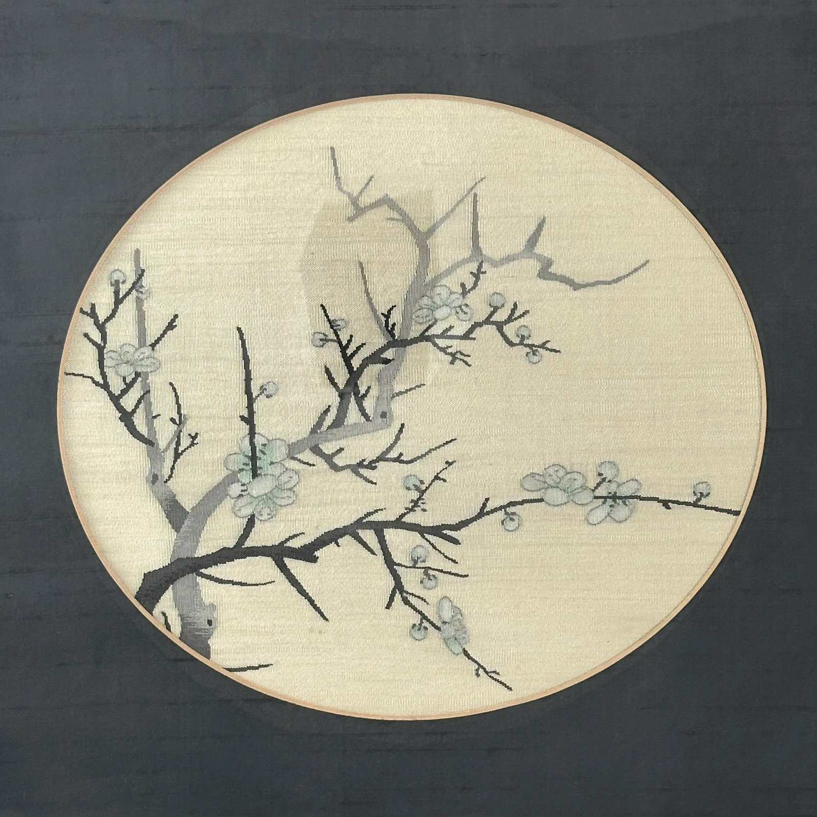 Vintage Chinoiserie Silk Embroidery Cherry Blossom Framed Art - 5