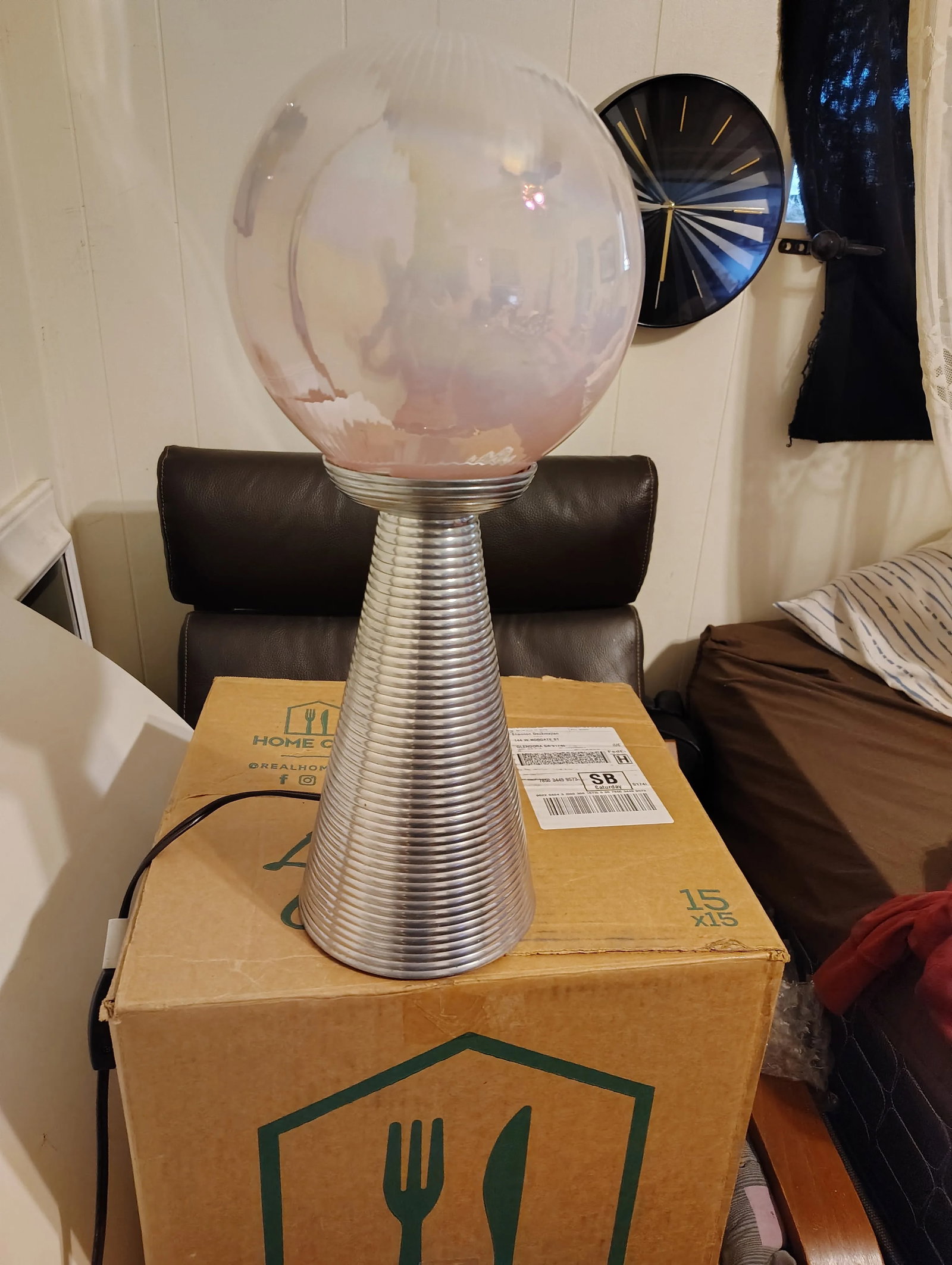 1980s Polished Aluminum Tower and Glass Globe Table / Floor Lamp - 8