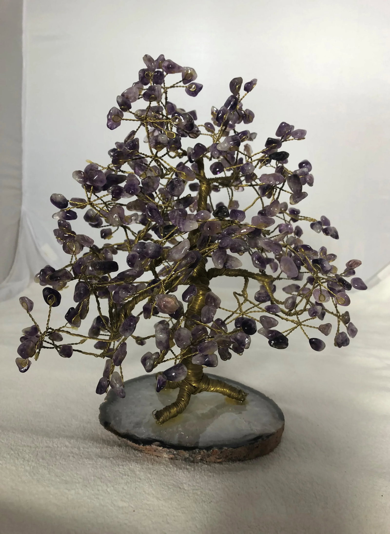 Vintage Amethyst Tree on Agate Base Tree of Life With Copper Trunk and Stems - 2