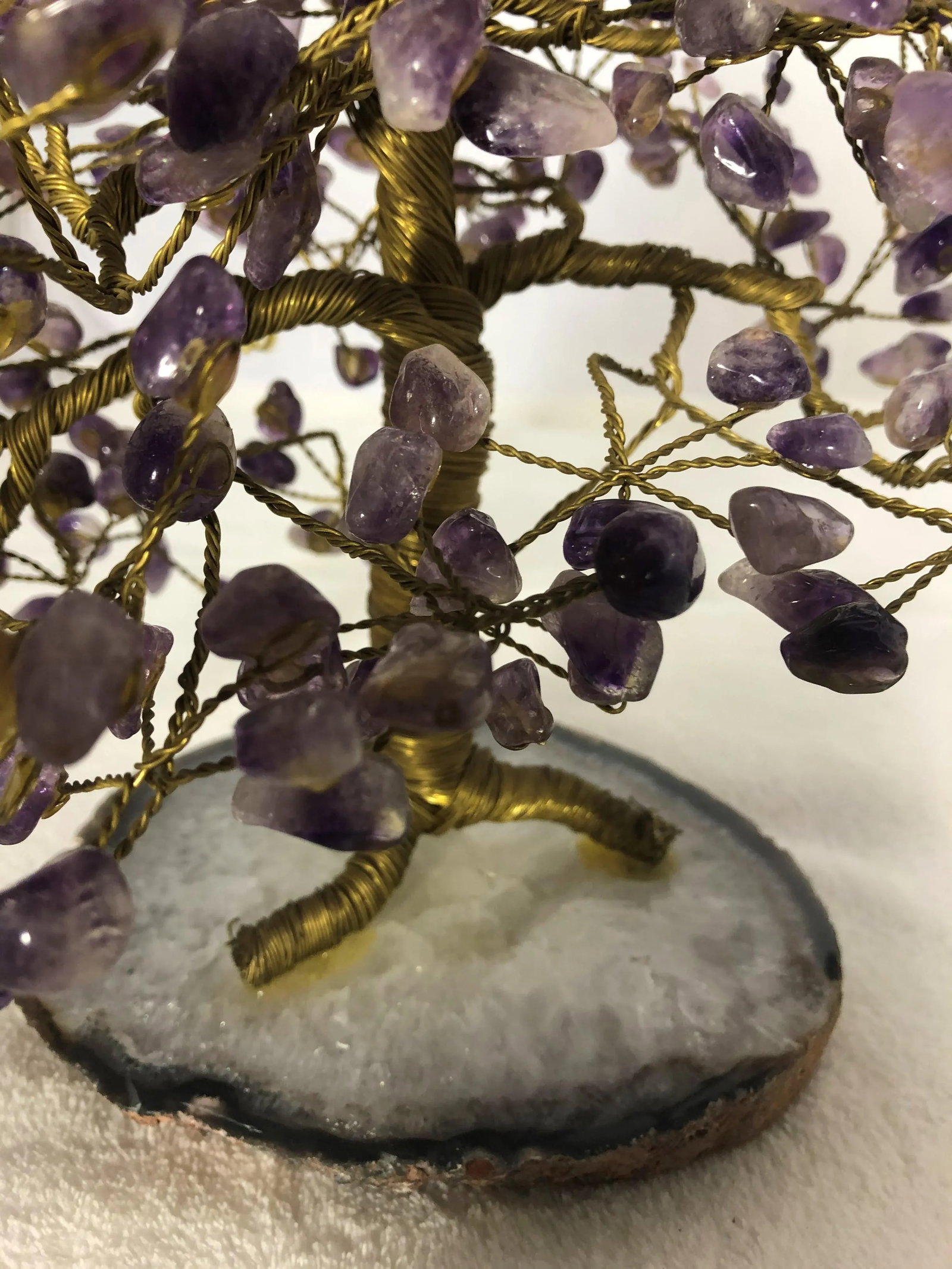 Vintage Amethyst Tree on Agate Base Tree of Life With Copper Trunk and Stems - 3
