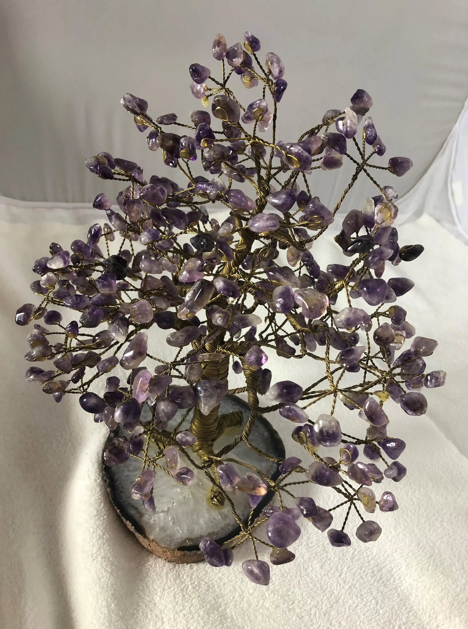 Vintage Amethyst Tree on Agate Base Tree of Life With Copper Trunk and Stems - 4