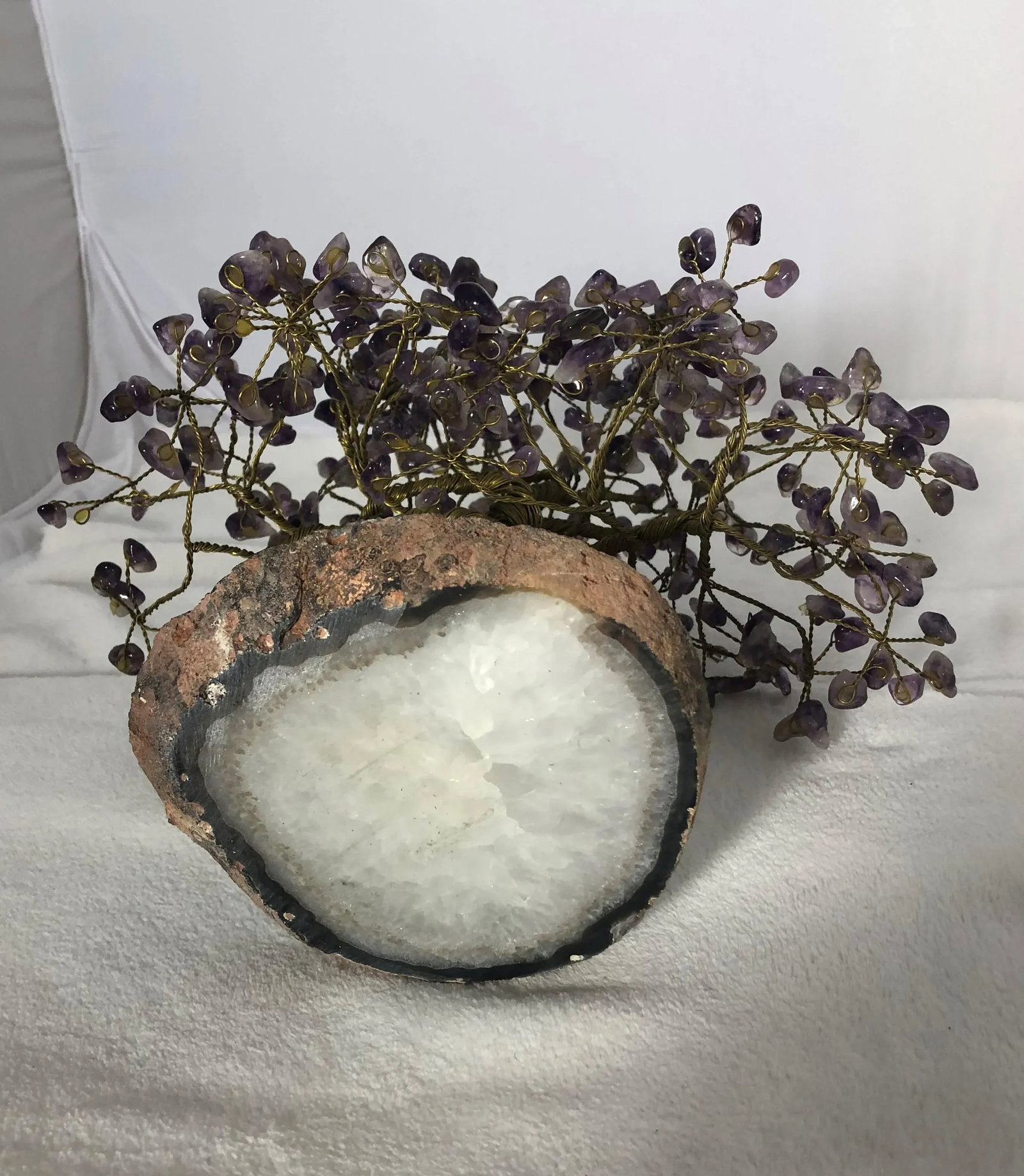 Vintage Amethyst Tree on Agate Base Tree of Life With Copper Trunk and Stems - 6