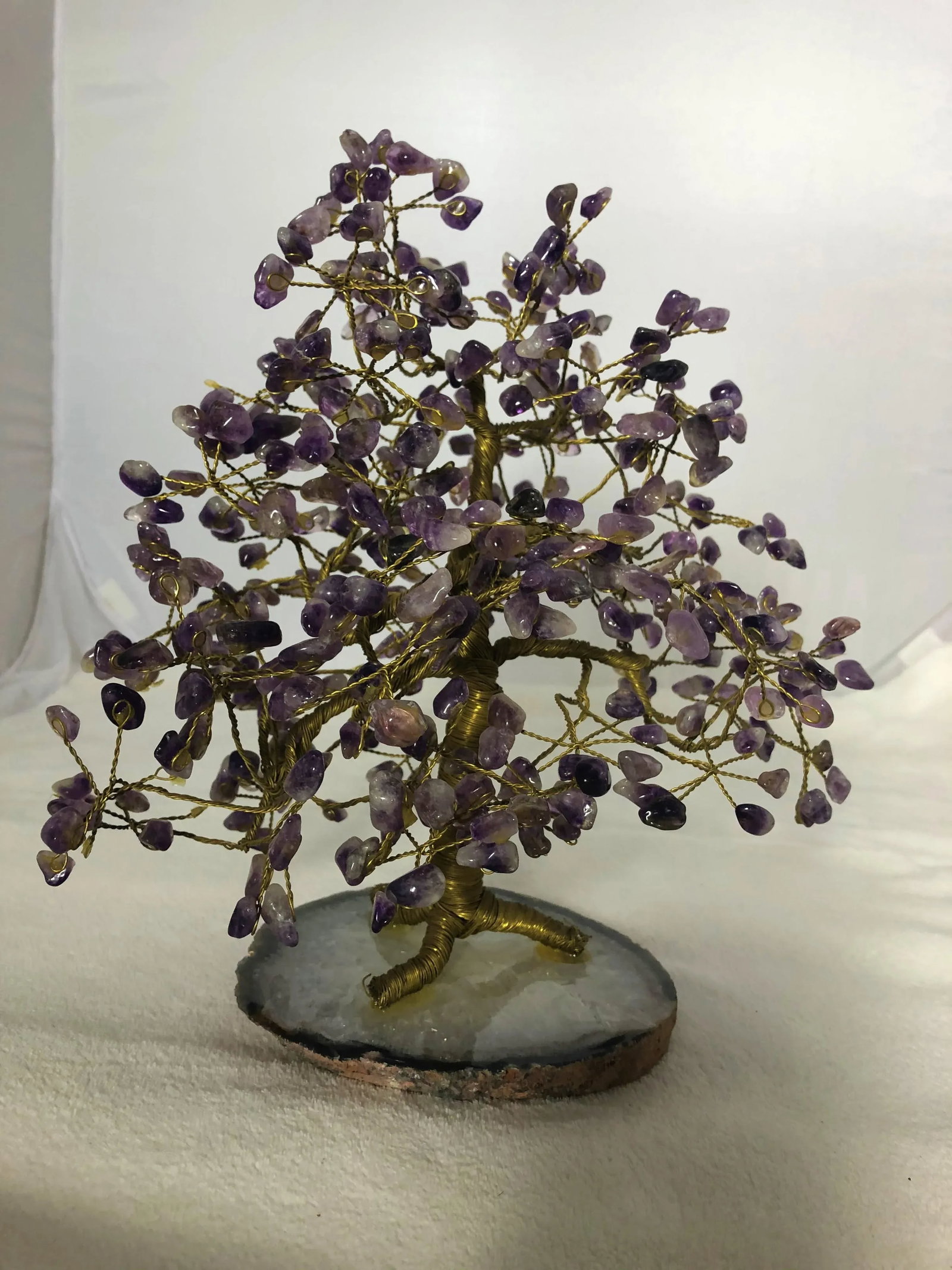 Vintage Amethyst Tree on Agate Base Tree of Life With Copper Trunk and Stems - 7