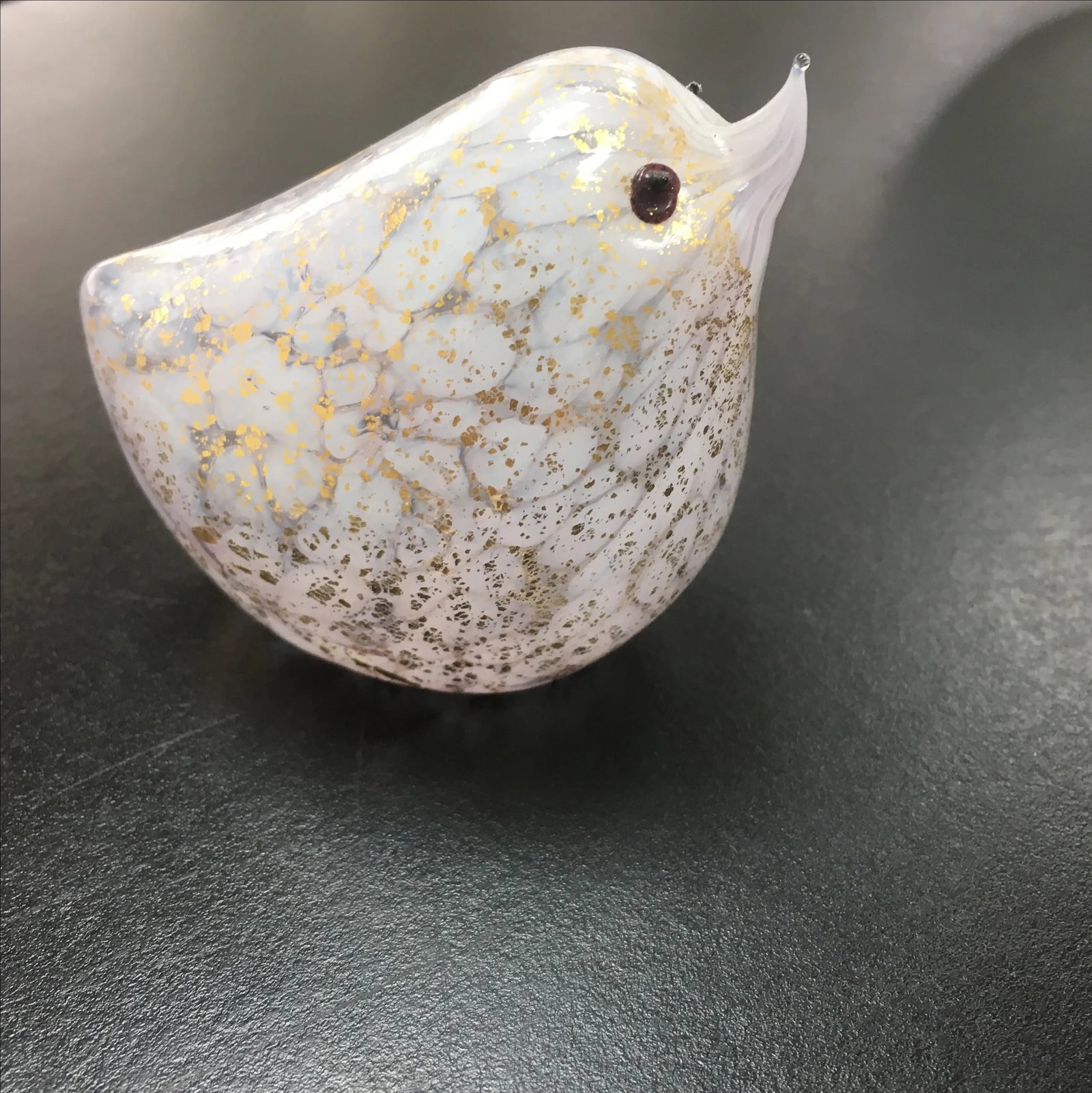 Handblown White Glass Bird with Gold Flecks - 2