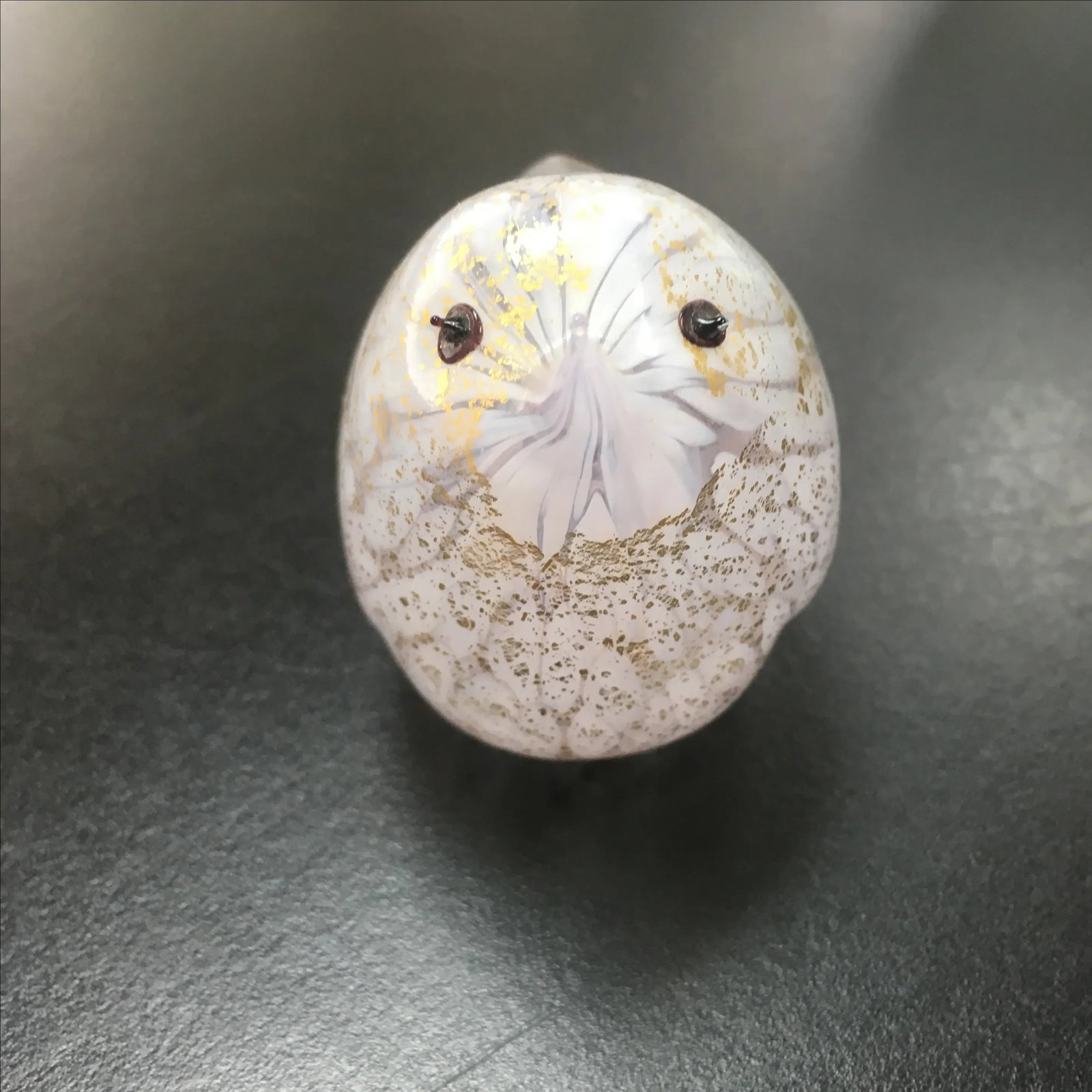 Handblown White Glass Bird with Gold Flecks - 3