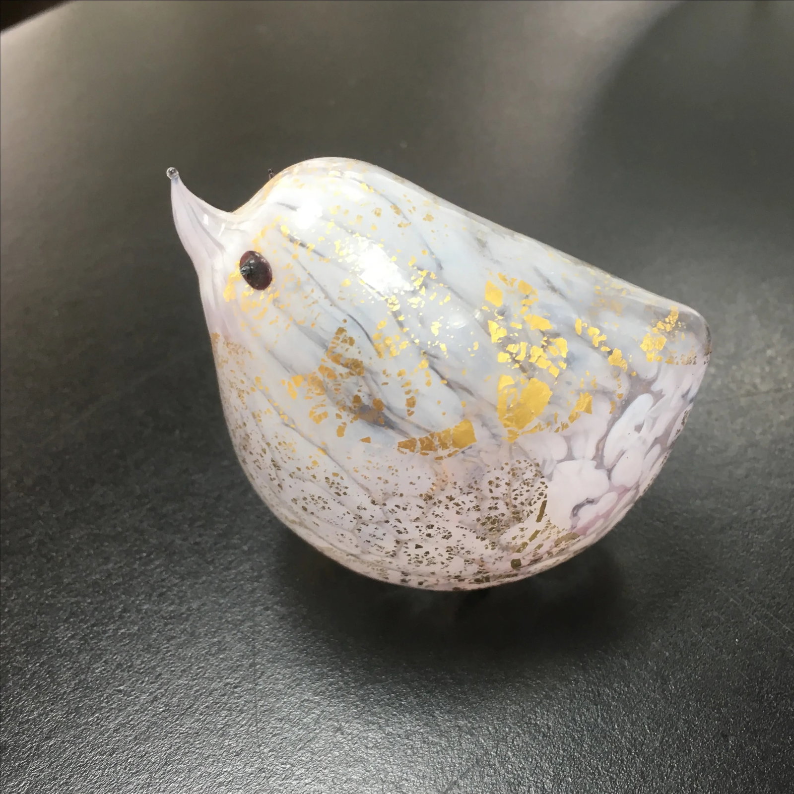 Handblown White Glass Bird with Gold Flecks - 4