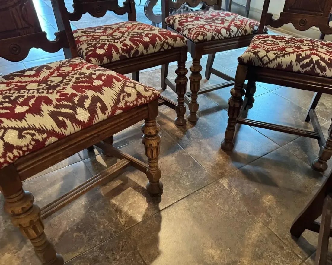 1920s Set of 5 Antique Vintage Jacobean Dining Chairs - 9
