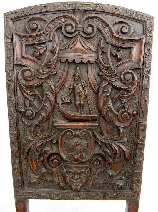 Carved Tall Renaissance Revival Side Chairs - a Pair - 4