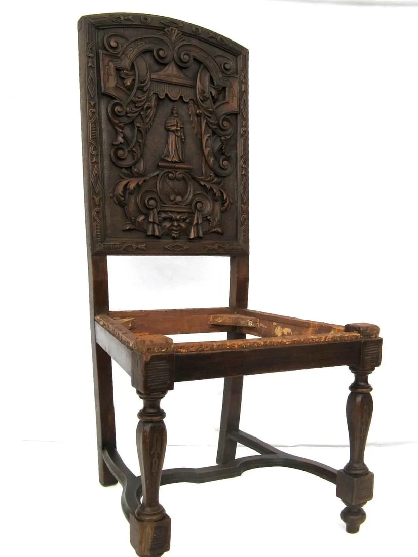 Carved Tall Renaissance Revival Side Chairs - a Pair - 7