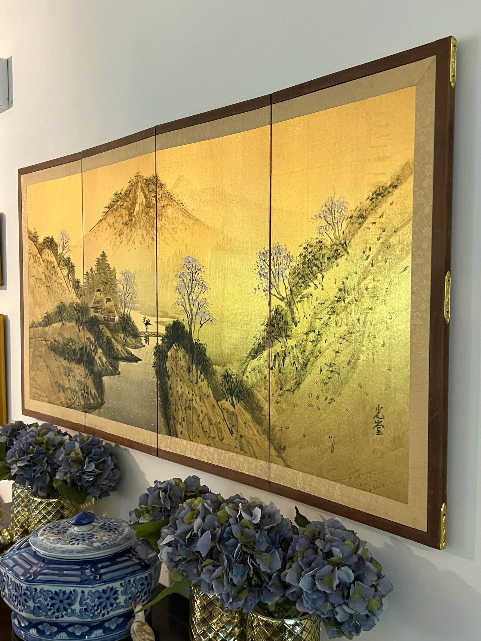 Early 20th Century Exceptional Antique Edo Period Japanese 4 Panel Byobu Painting on Silk of Spring - 4