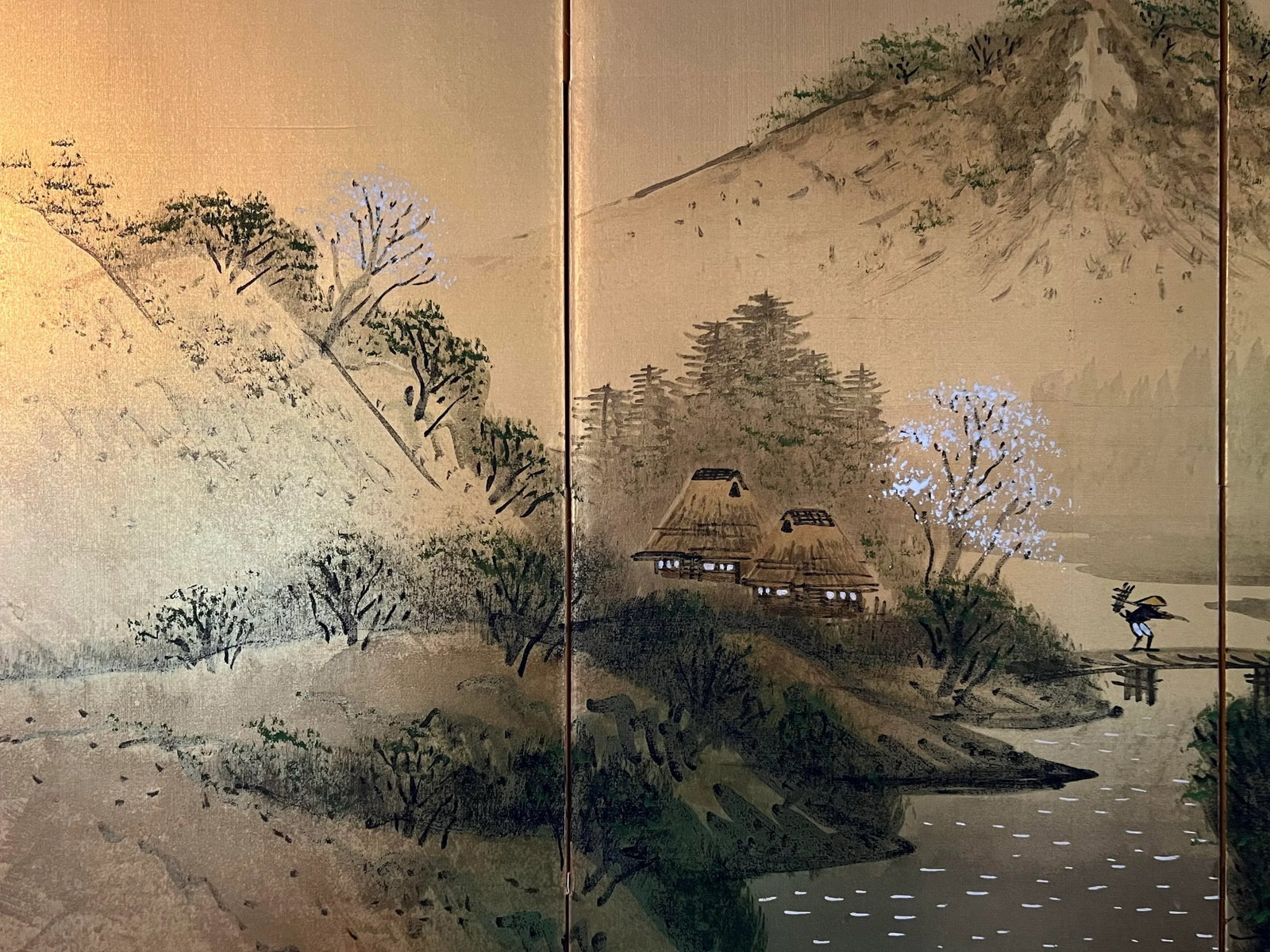 Early 20th Century Exceptional Antique Edo Period Japanese 4 Panel Byobu Painting on Silk of Spring - 5