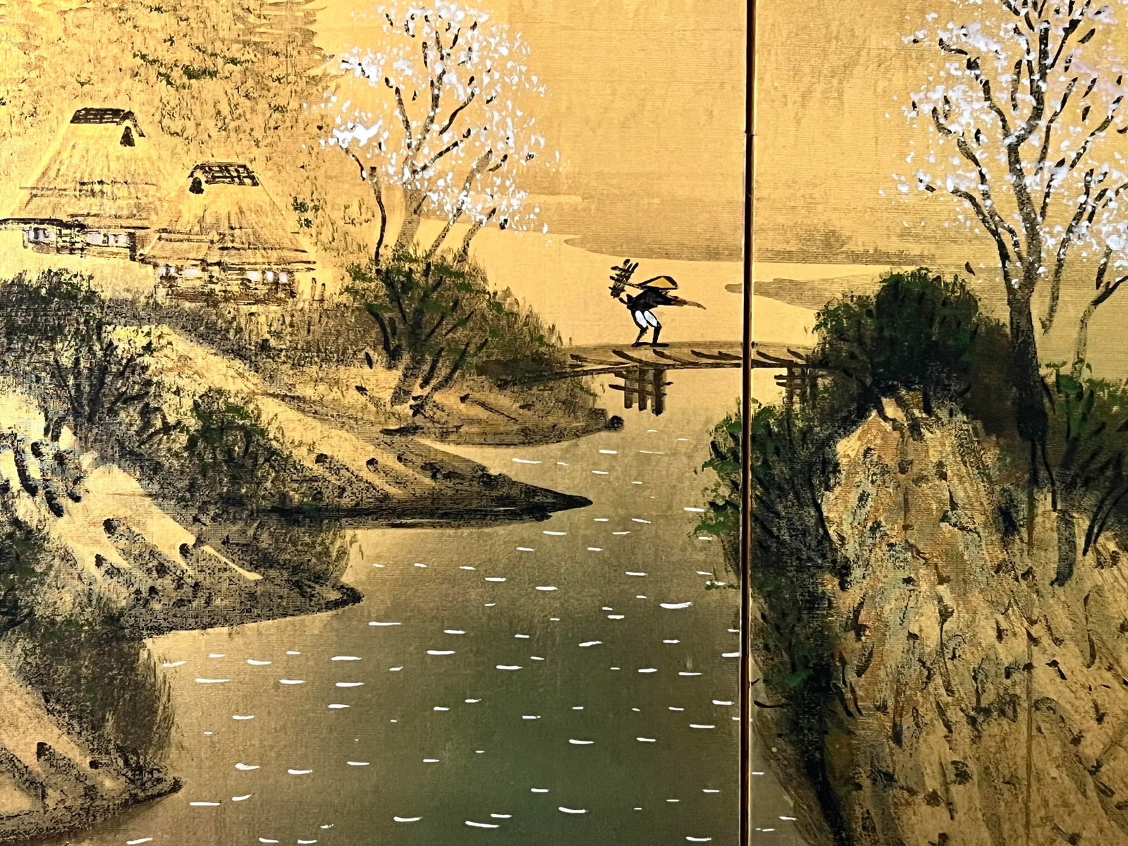 Early 20th Century Exceptional Antique Edo Period Japanese 4 Panel Byobu Painting on Silk of Spring - 8