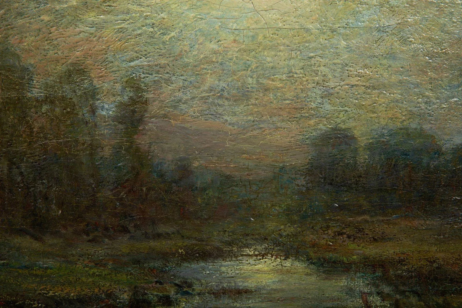 American Tonalist Antique Oil Painting of Moonlit Nocturnal Landscape - 10