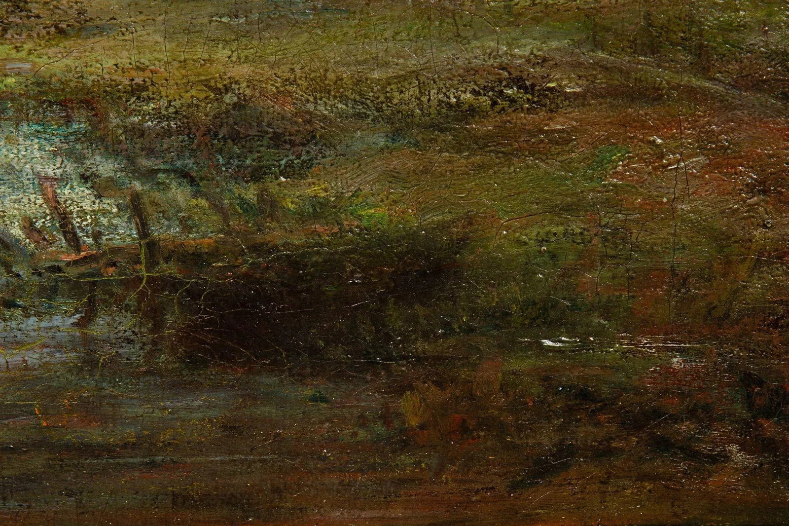 American Tonalist Antique Oil Painting of Moonlit Nocturnal Landscape - 12
