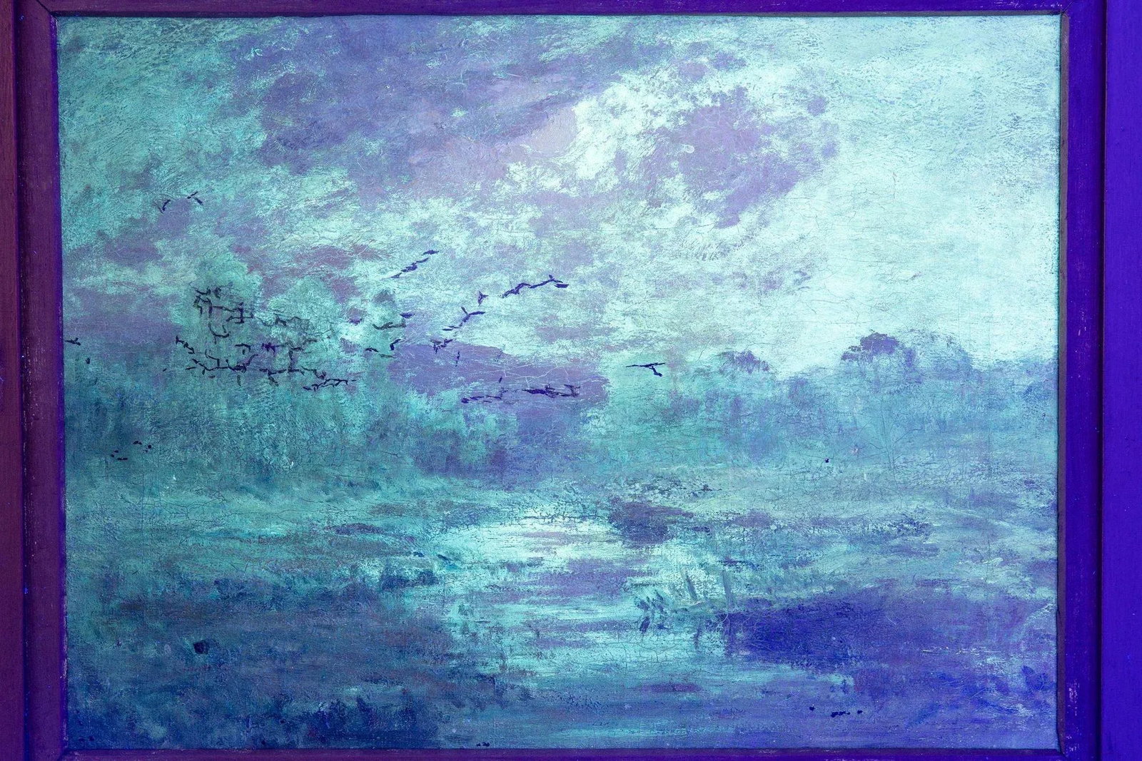 American Tonalist Antique Oil Painting of Moonlit Nocturnal Landscape - 14