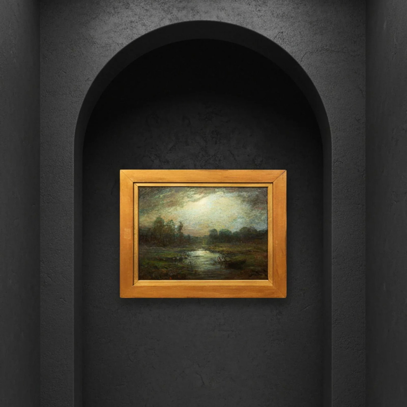 American Tonalist Antique Oil Painting of Moonlit Nocturnal Landscape - 2