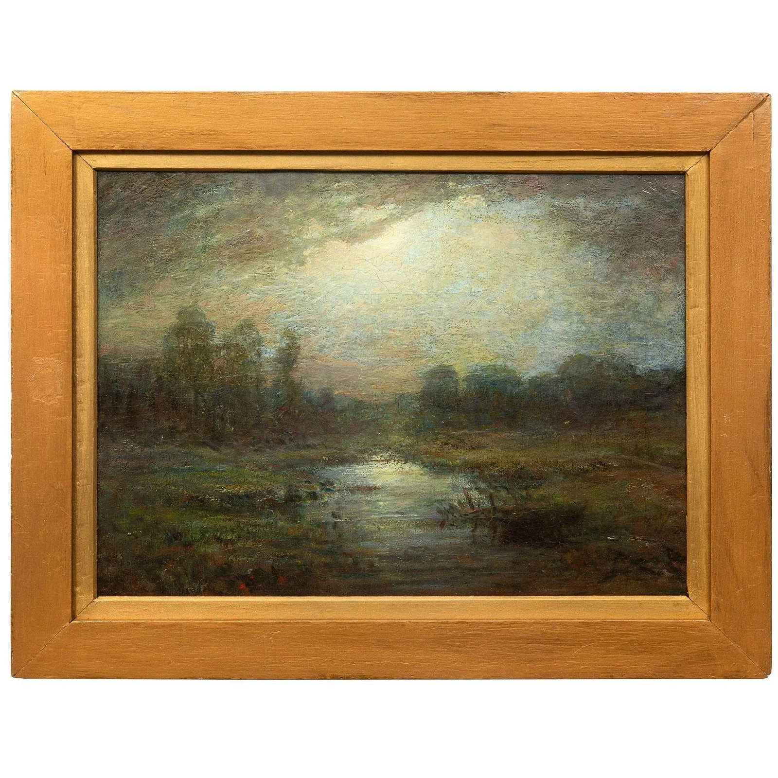American Tonalist Antique Oil Painting of Moonlit Nocturnal Landscape - 3