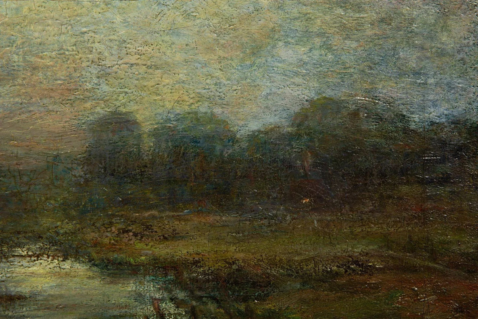 American Tonalist Antique Oil Painting of Moonlit Nocturnal Landscape - 9