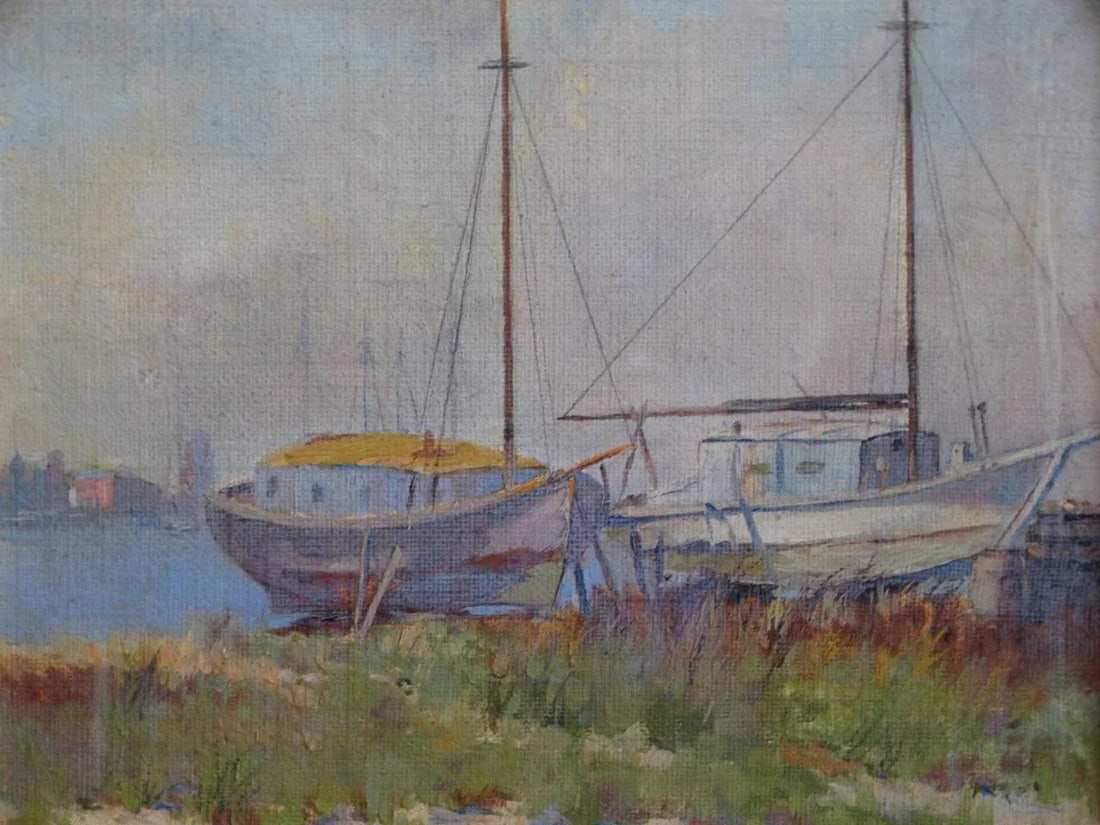 San Francisco Harbor Oil Painting on Board - 2