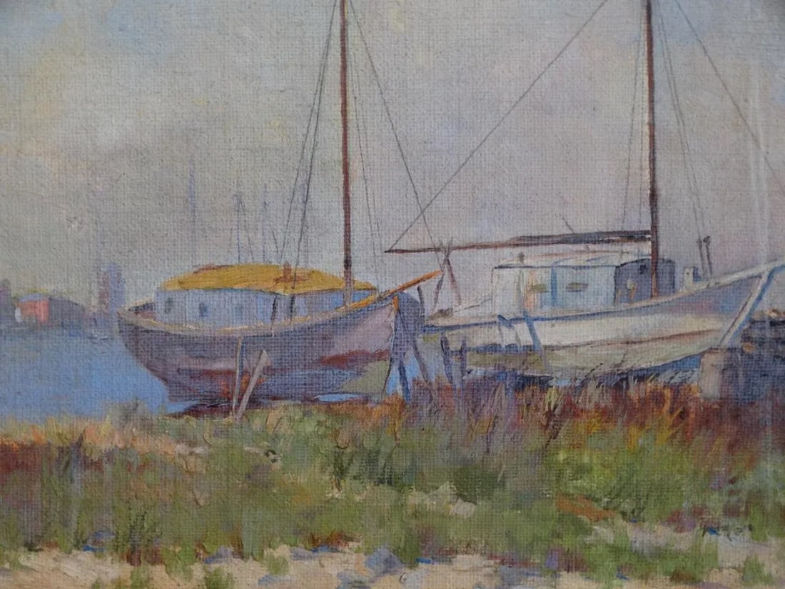 San Francisco Harbor Oil Painting on Board - 3