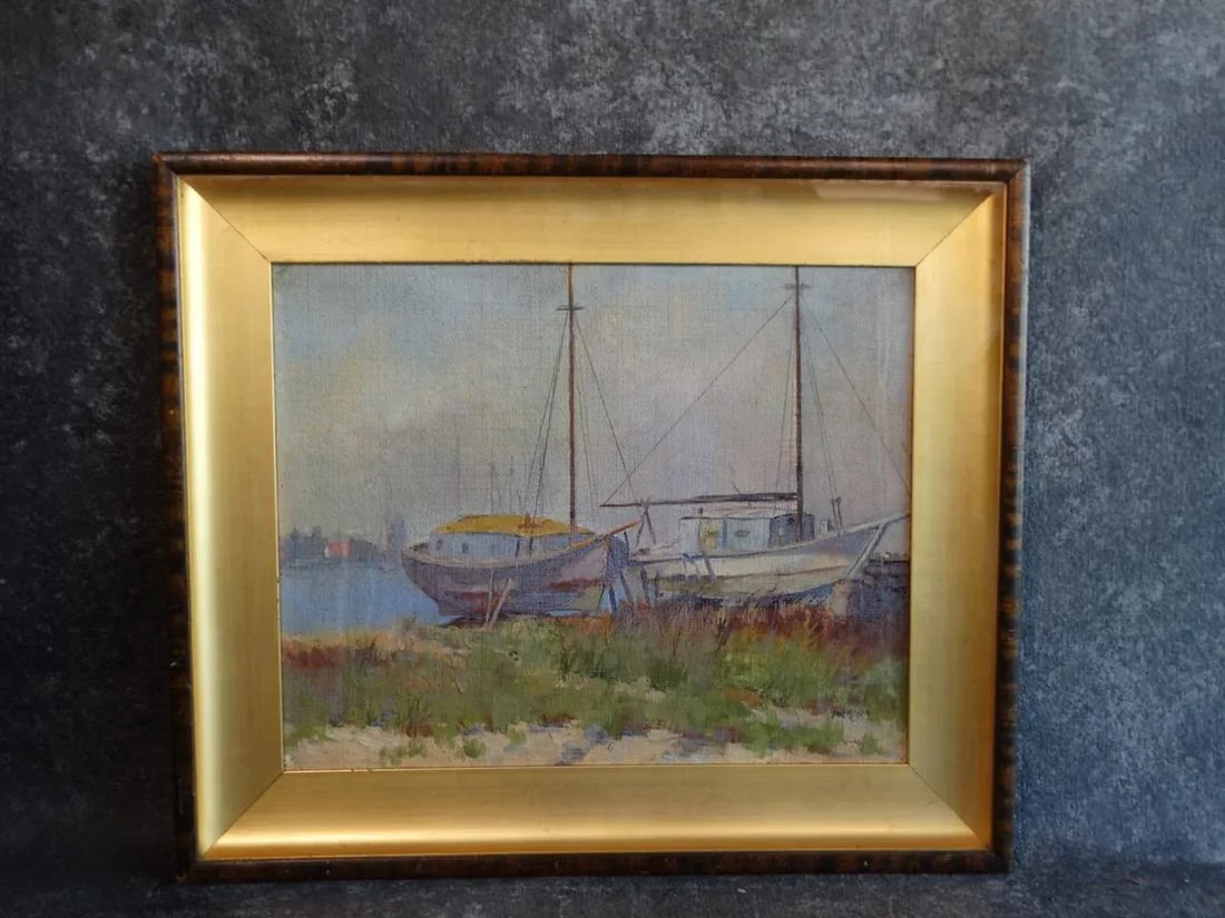 San Francisco Harbor Oil Painting on Board - 6