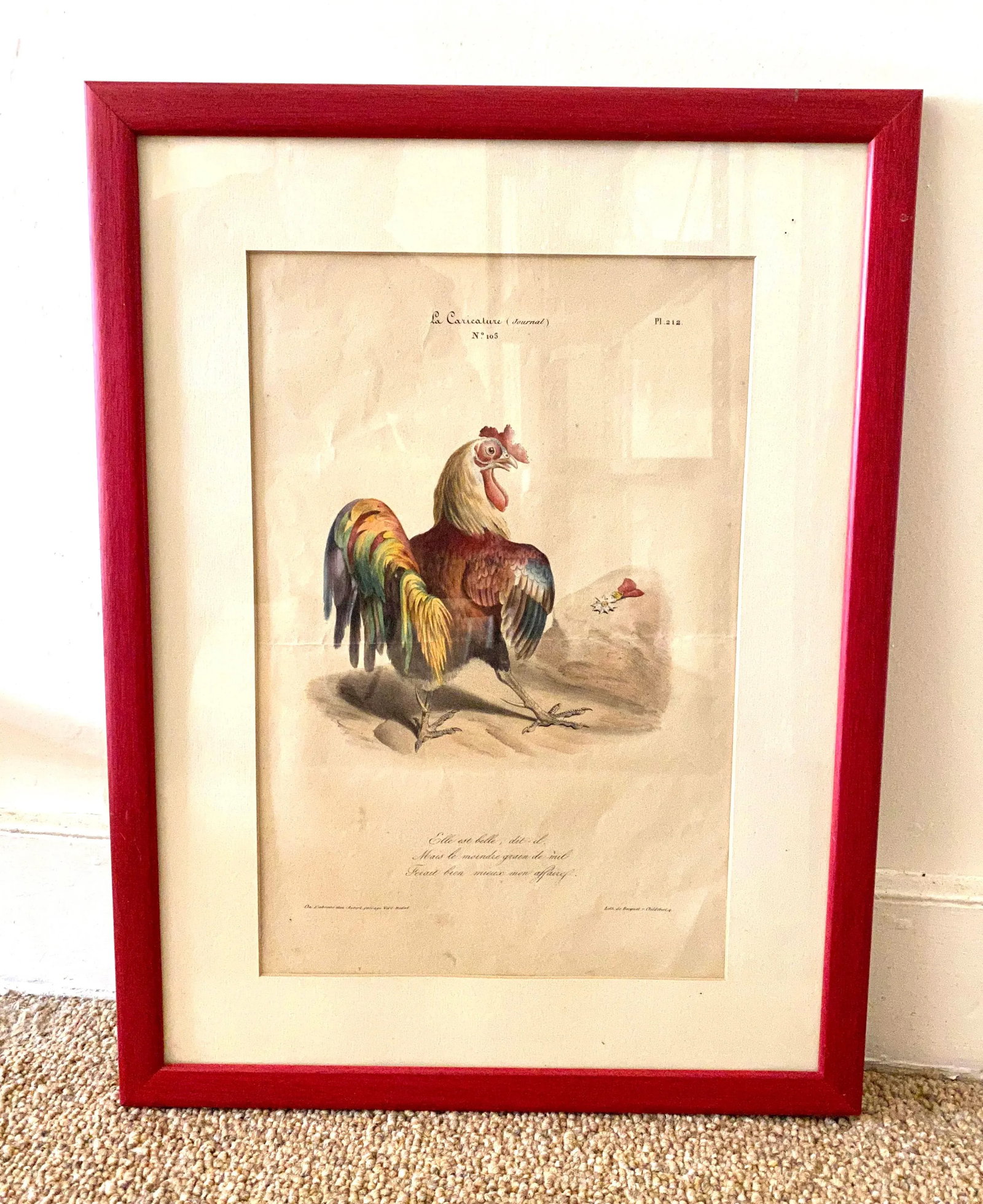 French Colored Engraving From "La Caricature" Depicting a Rooster - 8