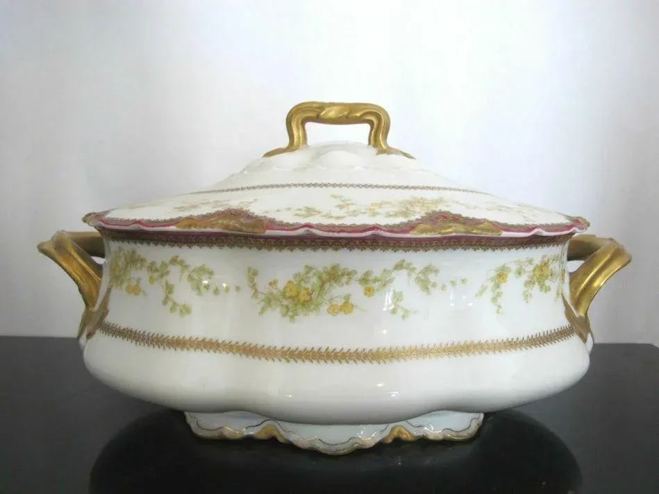 1920s Haviland Limoges France Gold Gilt & Red Floral Large Tureen W/Lid - 13