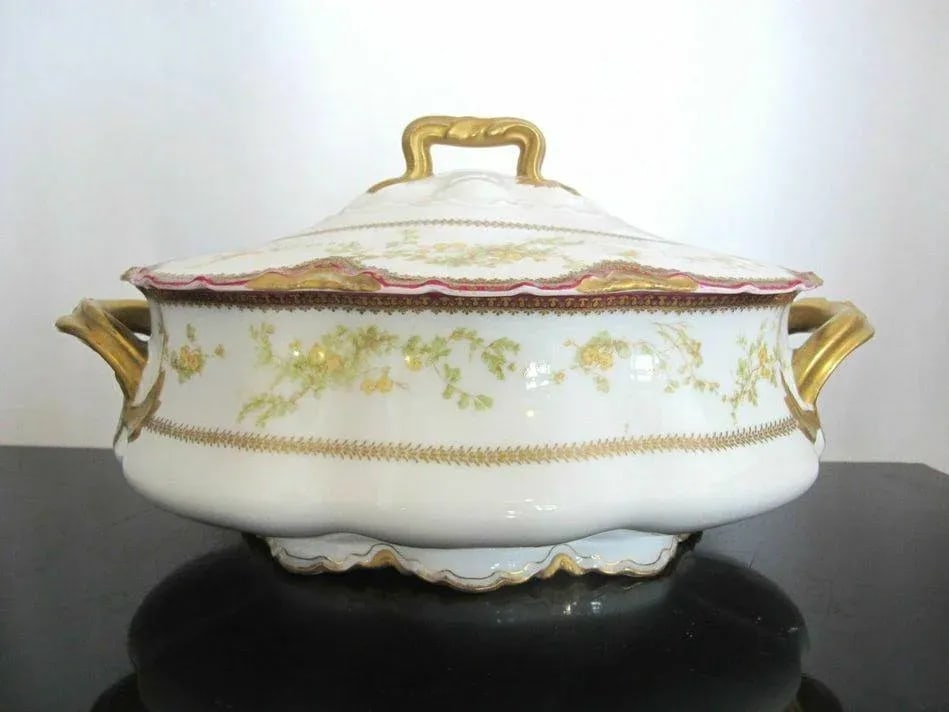 1920s Haviland Limoges France Gold Gilt & Red Floral Large Tureen W/Lid - 2