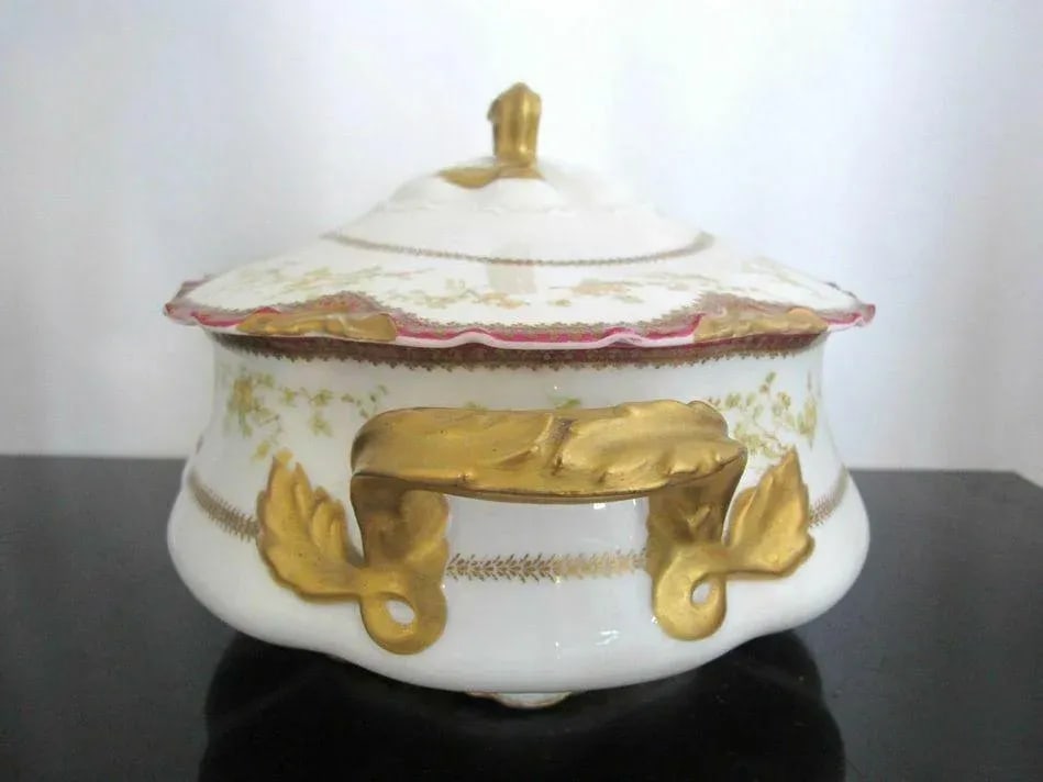 1920s Haviland Limoges France Gold Gilt & Red Floral Large Tureen W/Lid - 3