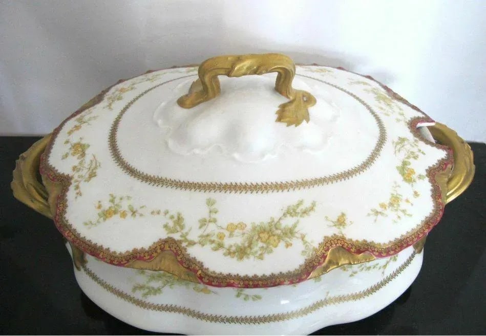 1920s Haviland Limoges France Gold Gilt & Red Floral Large Tureen W/Lid - 4