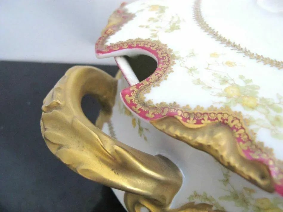 1920s Haviland Limoges France Gold Gilt & Red Floral Large Tureen W/Lid - 5