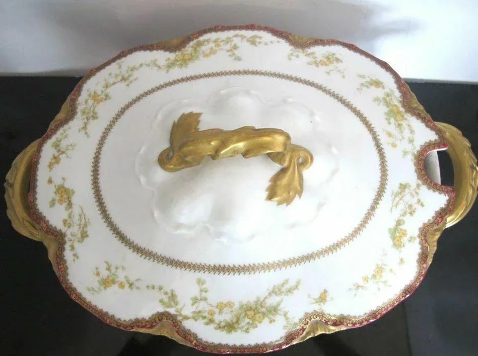 1920s Haviland Limoges France Gold Gilt & Red Floral Large Tureen W/Lid - 6