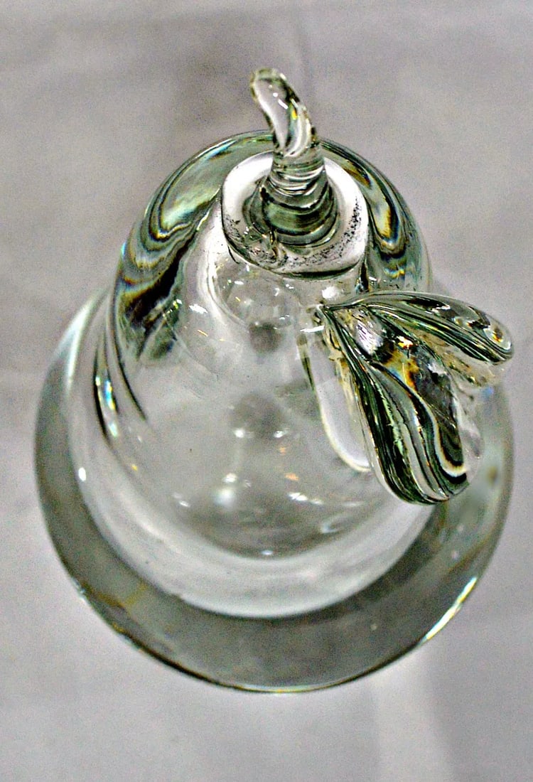 Hand Blown Clear Glass Pear Paperweight - 10