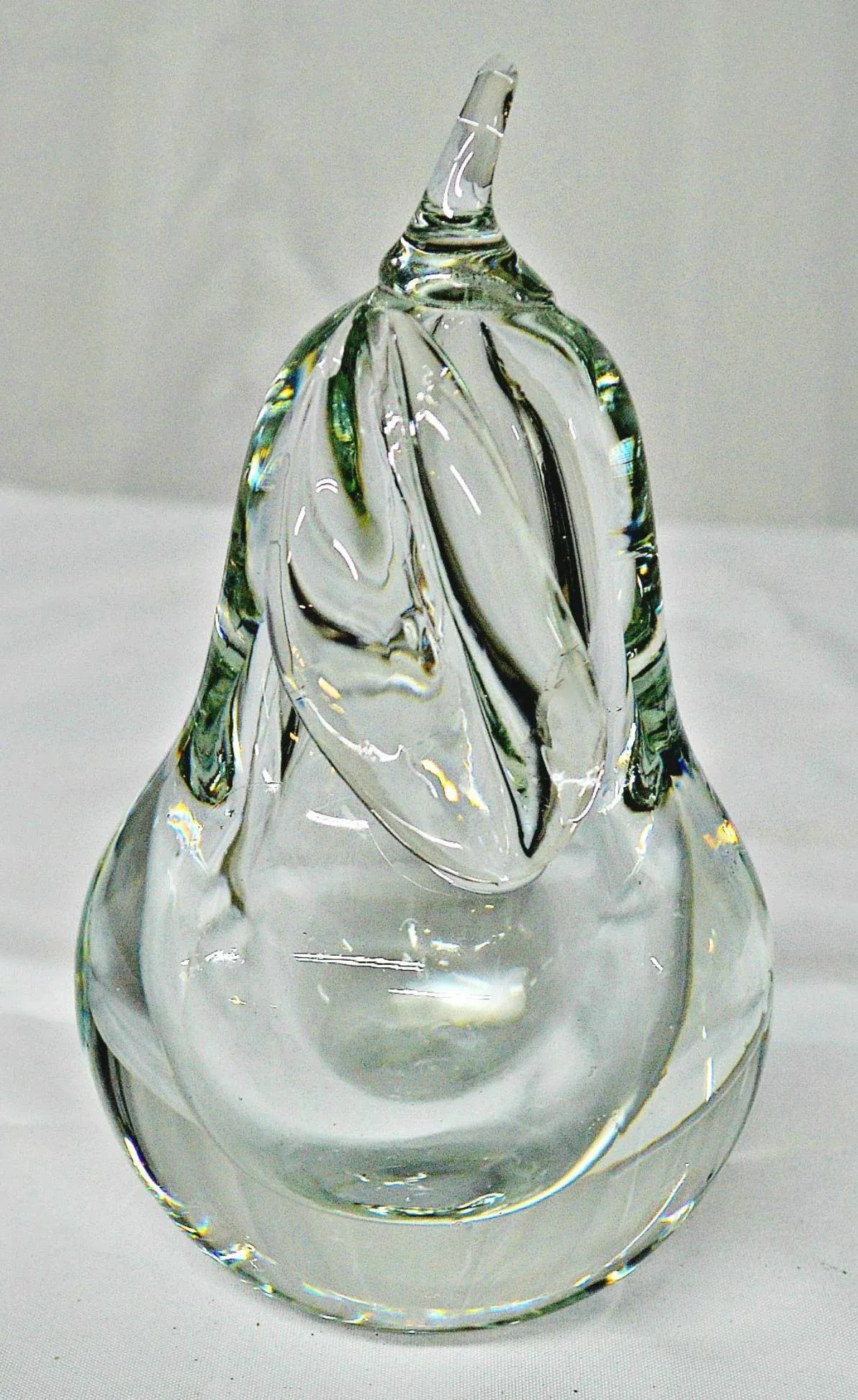Hand Blown Clear Glass Pear Paperweight - 2