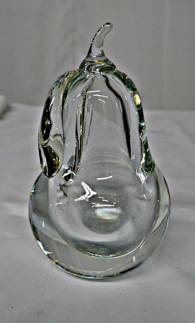 Hand Blown Clear Glass Pear Paperweight - 3