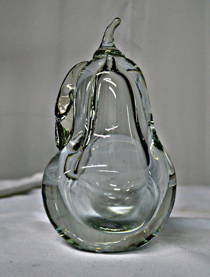 Hand Blown Clear Glass Pear Paperweight - 4