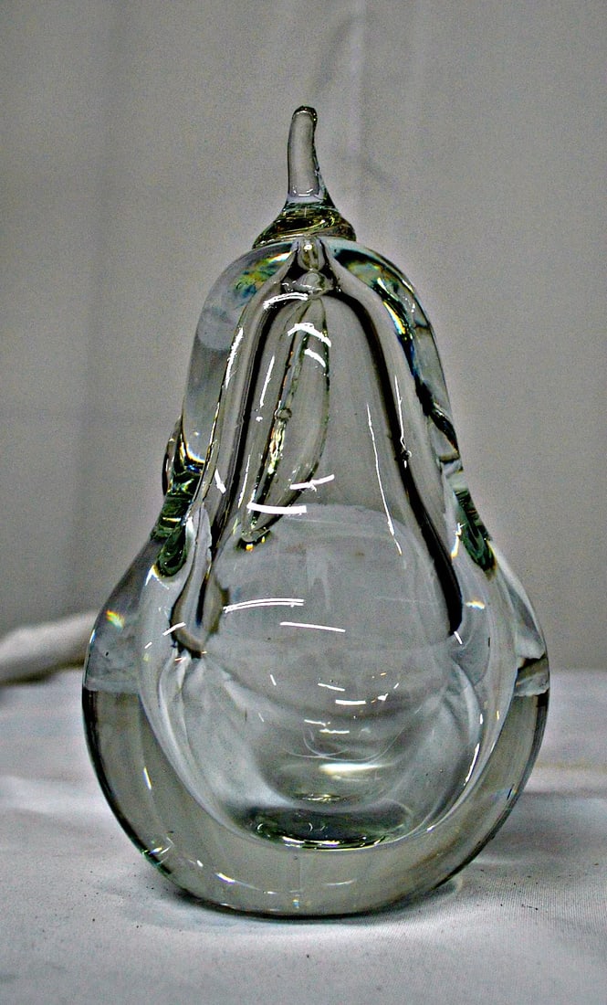 Hand Blown Clear Glass Pear Paperweight - 5