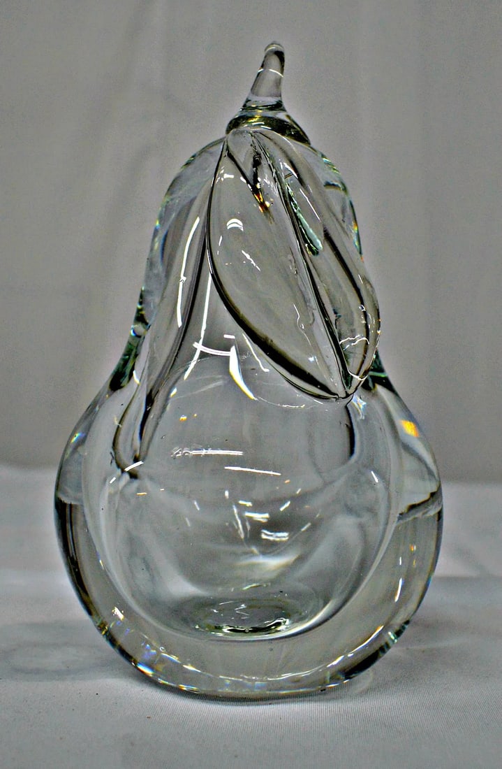 Hand Blown Clear Glass Pear Paperweight - 7