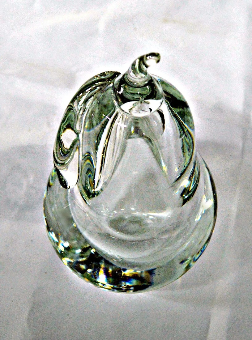 Hand Blown Clear Glass Pear Paperweight - 8