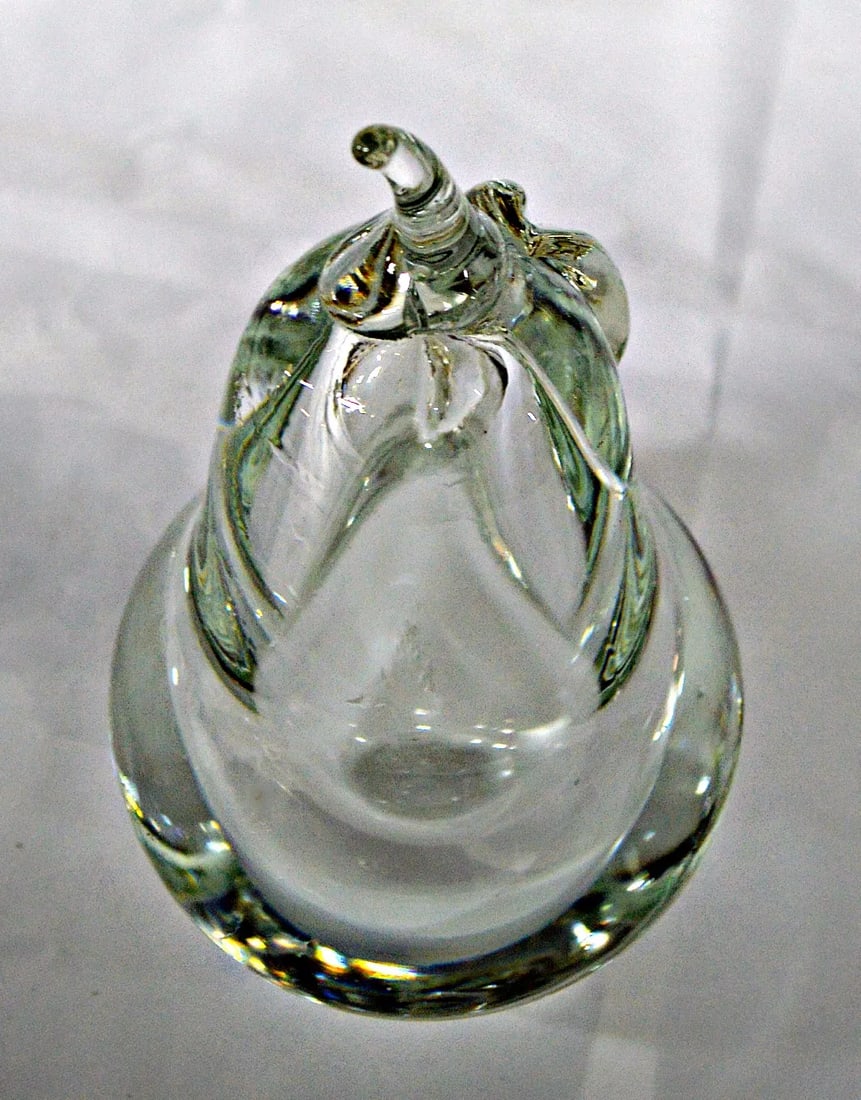 Hand Blown Clear Glass Pear Paperweight - 9